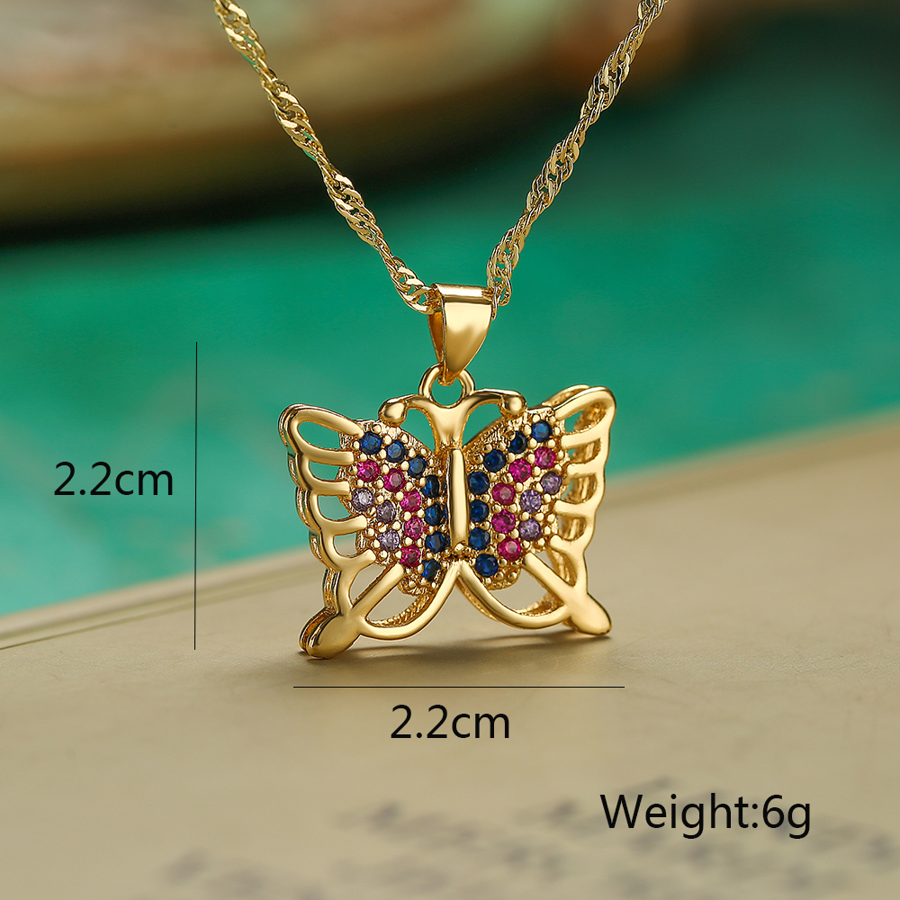 Cute Shiny Bear Bee Butterfly Copper Enamel Plating Inlay Zircon 18k Gold Plated Pendant Necklace display picture 2