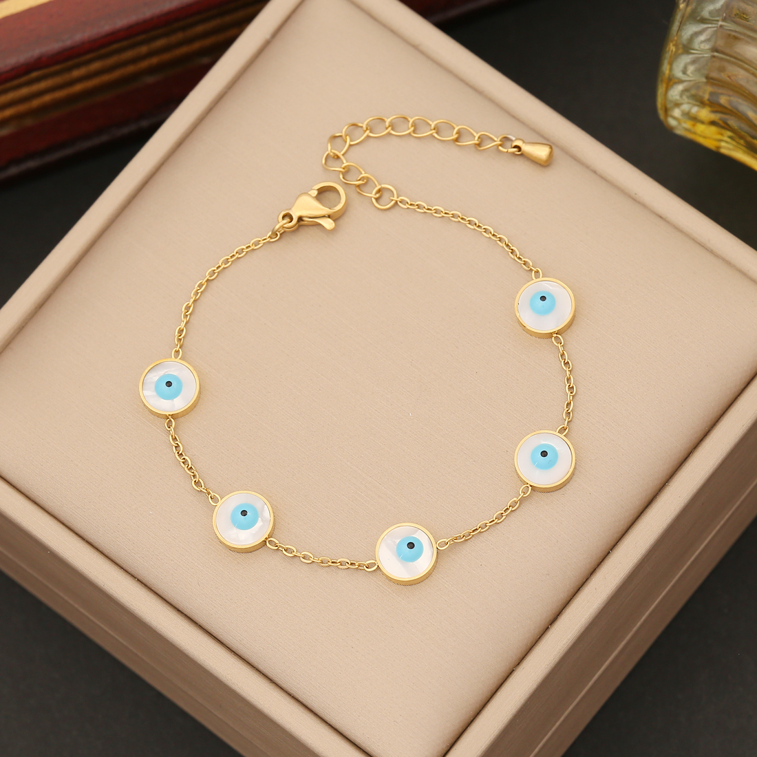 Stainless Steel 18K Gold Plated Artistic Enamel Round Eye Bracelets Earrings Necklace display picture 5