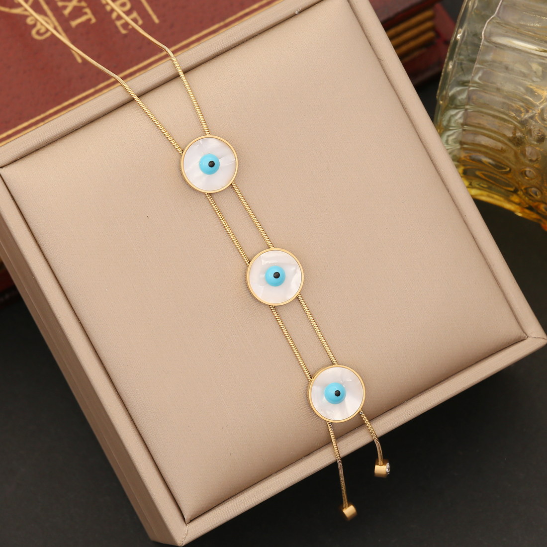 Stainless Steel 18K Gold Plated Artistic Enamel Round Eye Bracelets Earrings Necklace display picture 3