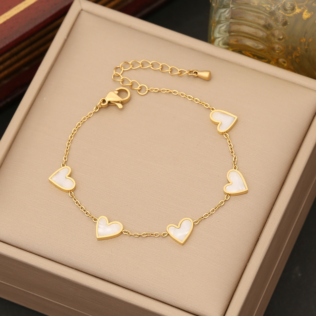 Stainless Steel 18K Gold Plated Elegant Plating Inlay Heart Shape Shell Bracelets Earrings Necklace display picture 5