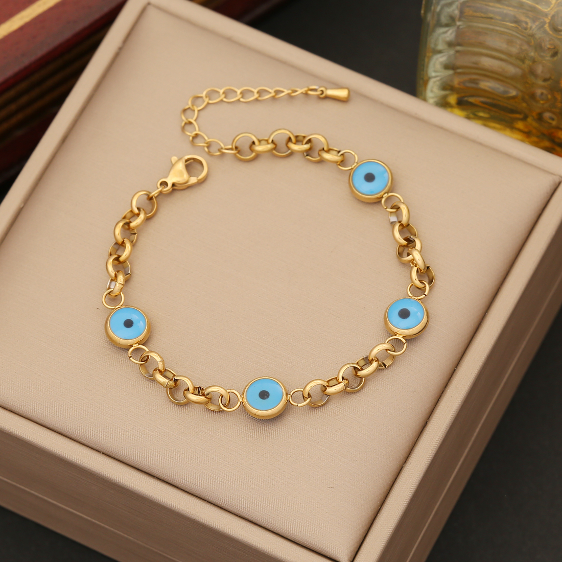 Stainless Steel 18K Gold Plated Artistic Enamel Eye Bracelets Earrings Necklace display picture 4