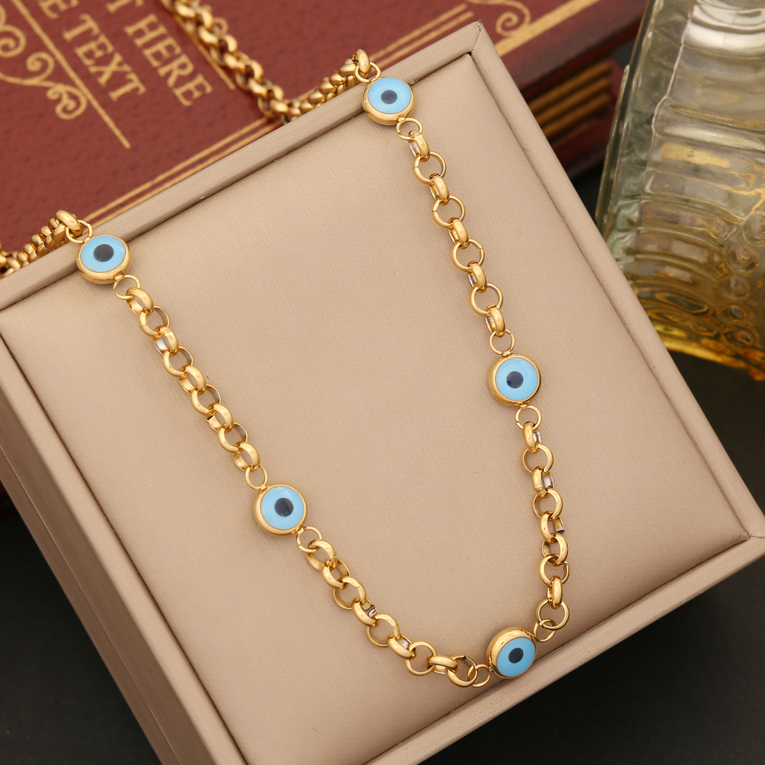 Stainless Steel 18K Gold Plated Artistic Enamel Eye Bracelets Earrings Necklace display picture 3