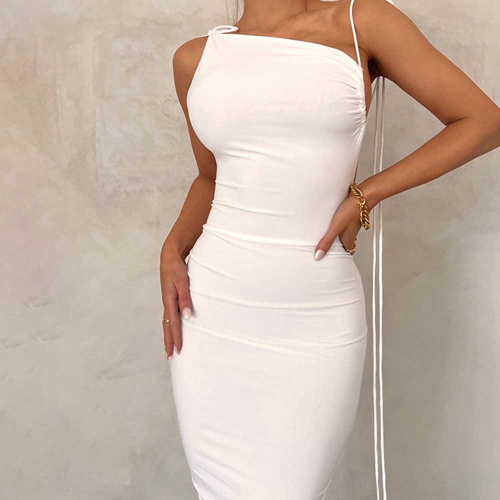 Women's Bodycon Dress Elegant Sexy Oblique Collar Ruched Backless Sleeveless Solid Color Maxi Long Dress Banquet Cocktail Party display picture 3