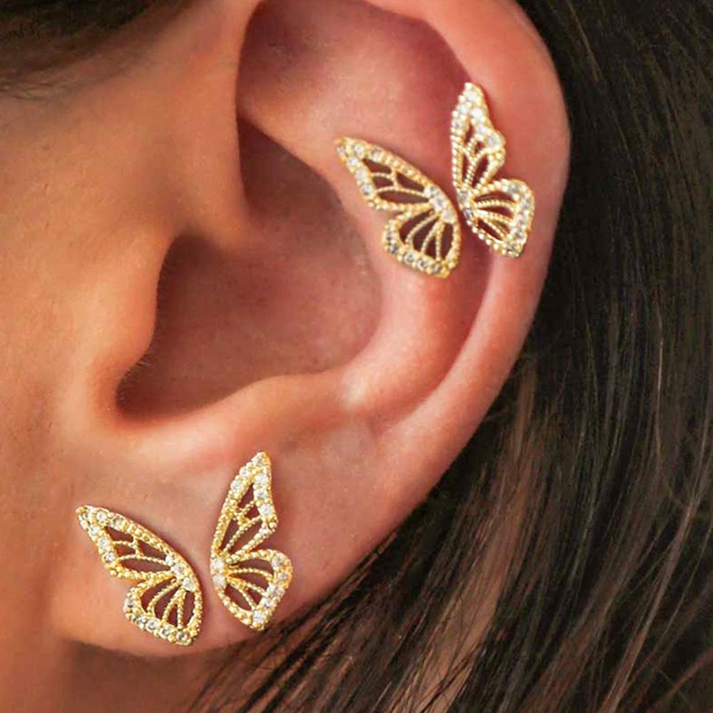 1 Pair Elegant Sweet Simple Style Butterfly Plating Inlay Copper Zircon 24k Gold Plated Ear Studs display picture 8