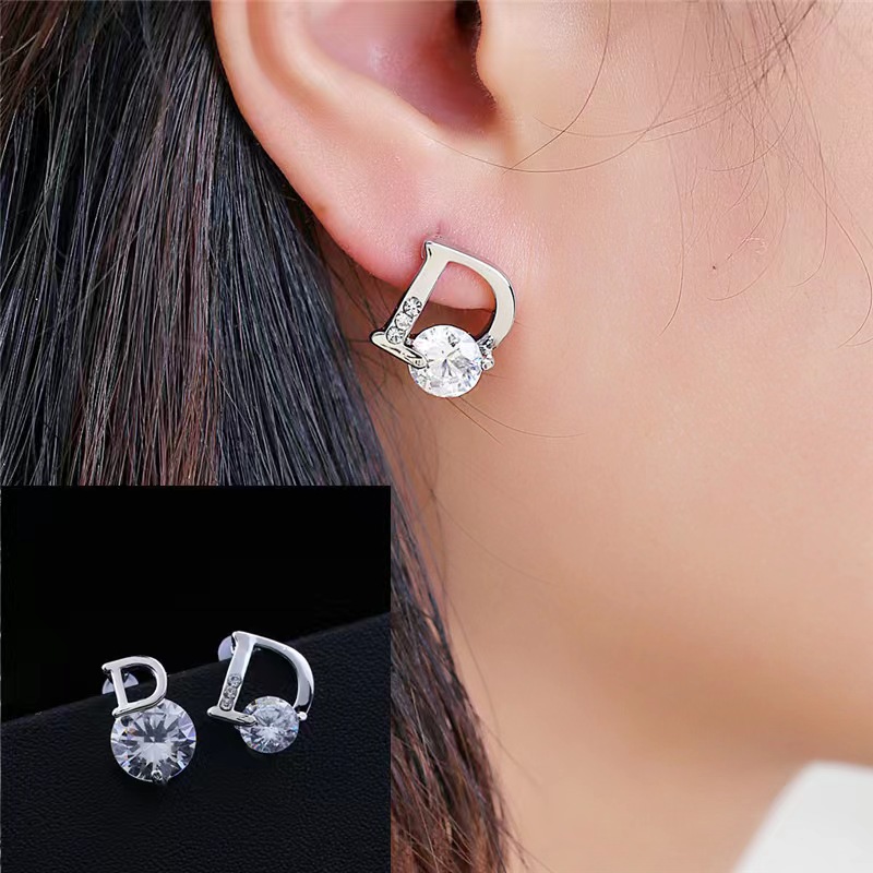 1 Pair Sexy Simple Style Letter Plating Inlay Copper Zircon Silver Plated Ear Studs display picture 4