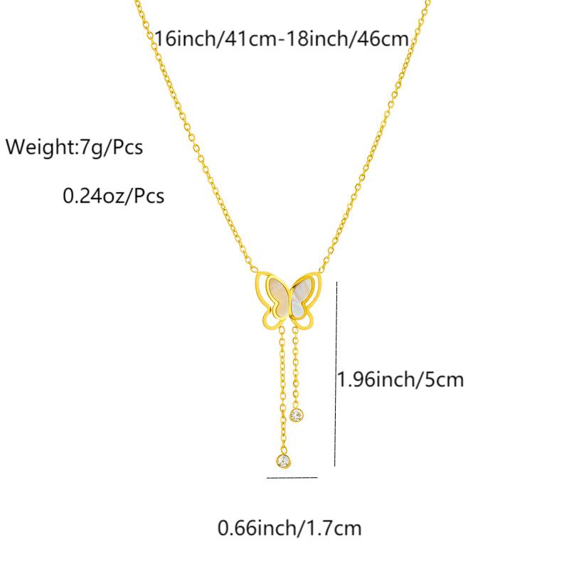 Sexy Butterfly Titanium Steel Plating Inlay Rhinestones Shell 18k Gold Plated Necklace display picture 1