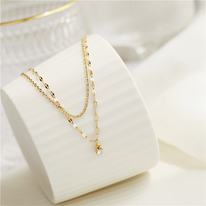 304 Stainless Steel IG Style Simple Style Plating Inlay Round Artificial Rhinestones Layered Necklaces display picture 2