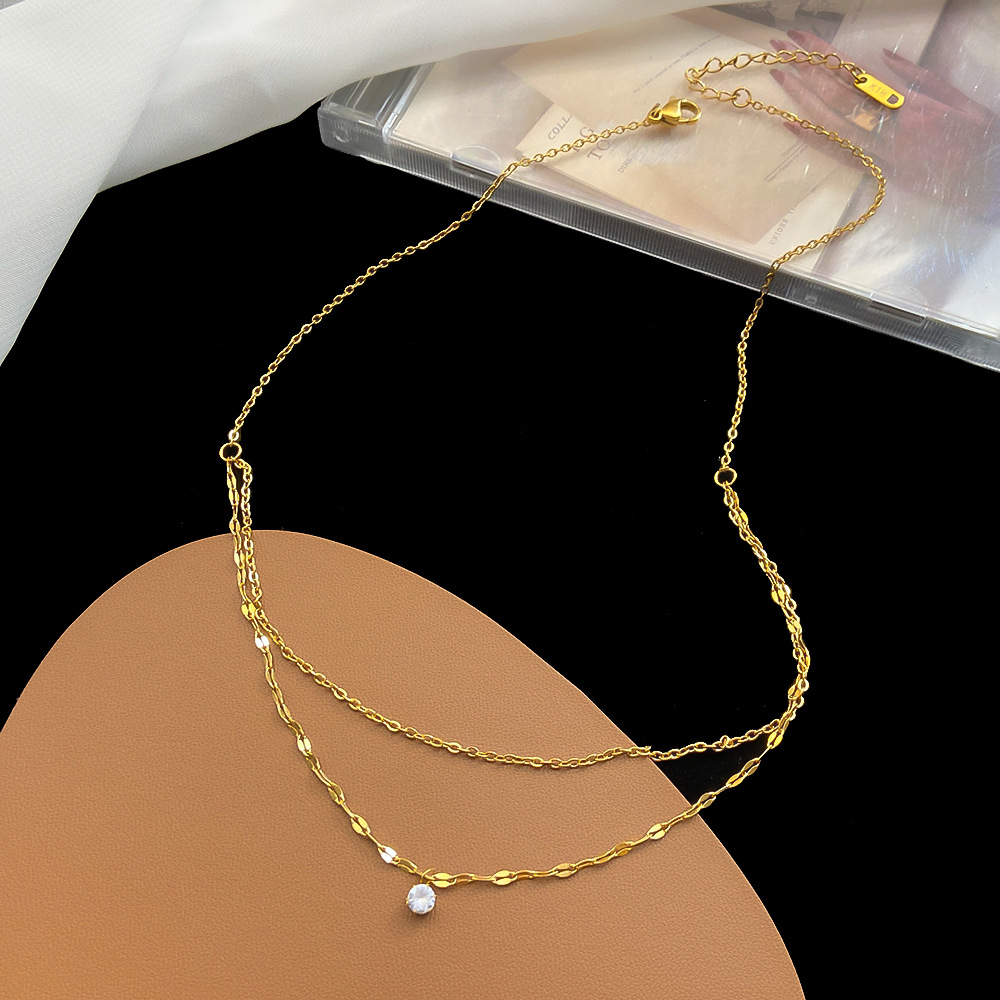 Acier Inoxydable 304 Style IG Style Simple Placage Incruster Rond Strass Artificiels Collier En Couches display picture 3
