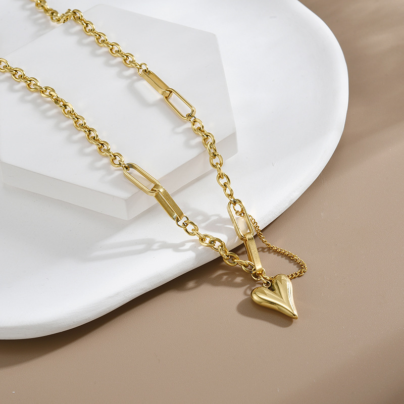 Edelstahl 304 18 Karat Vergoldet Süss Einfacher Stil Überzug Kette Herzform Halskette Mit Anhänger display picture 1