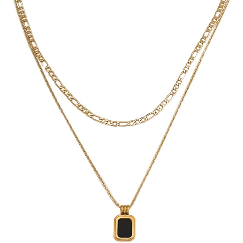 304 Stainless Steel 18K Gold Plated Vintage Style Plating Square Acrylic Layered Necklaces display picture 5
