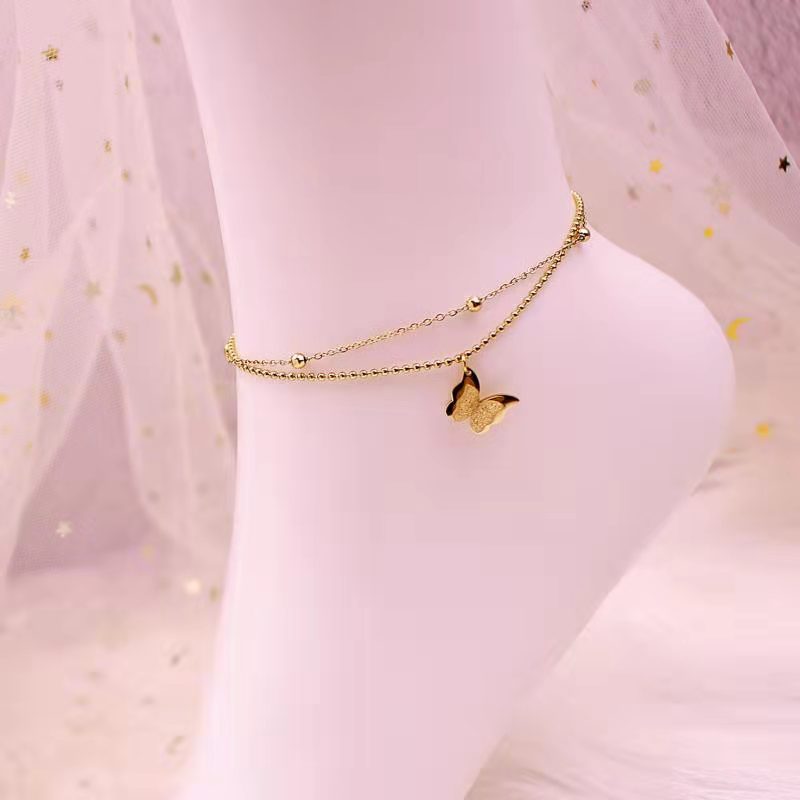 Vacation Simple Style Butterfly Titanium Steel Plating 18k Gold Plated Women's Anklet display picture 2