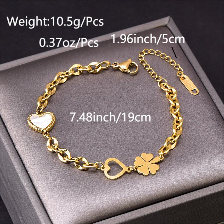 Vacation Four Leaf Clover Heart Shape Titanium Steel Plating Inlay Shell 18k Gold Plated Silver Plated Women's Anklet display picture 1