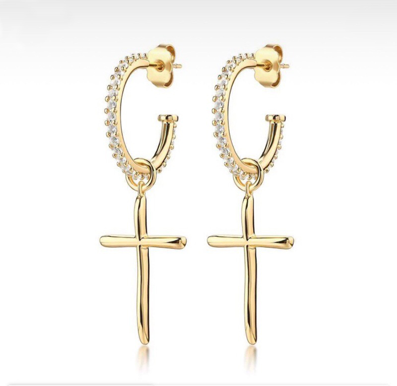 Punk Cross Metal Plating Inlay Zircon Gold Plated Silver Plated Women's Drop Earrings display picture 2