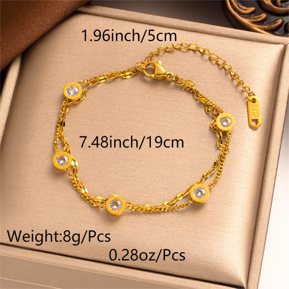 Wholesale Jewelry Casual Elegant Round Titanium Steel Zircon 18k Gold Plated Anklet display picture 1