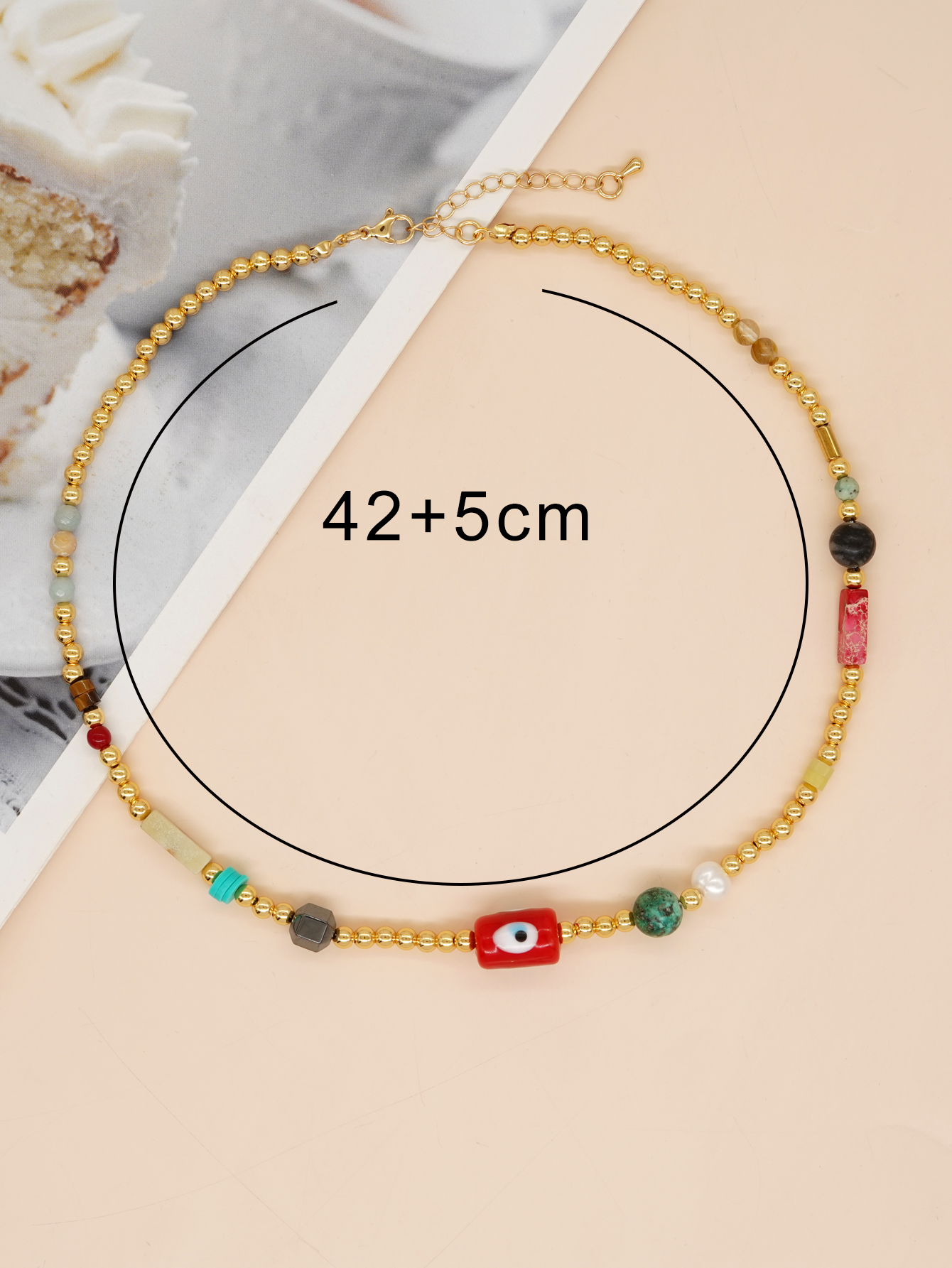 Commute Eye Flower Glass Metal Beaded Chain Women's Necklace display picture 28