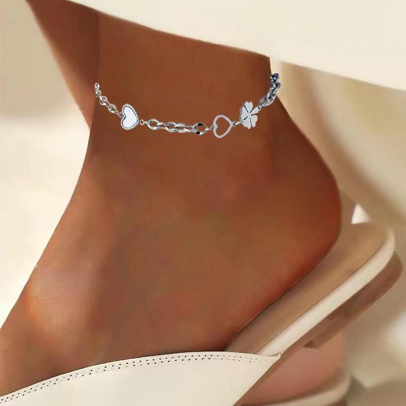 Vacation Four Leaf Clover Heart Shape Titanium Steel Plating Inlay Shell 18k Gold Plated Silver Plated Women's Anklet display picture 4