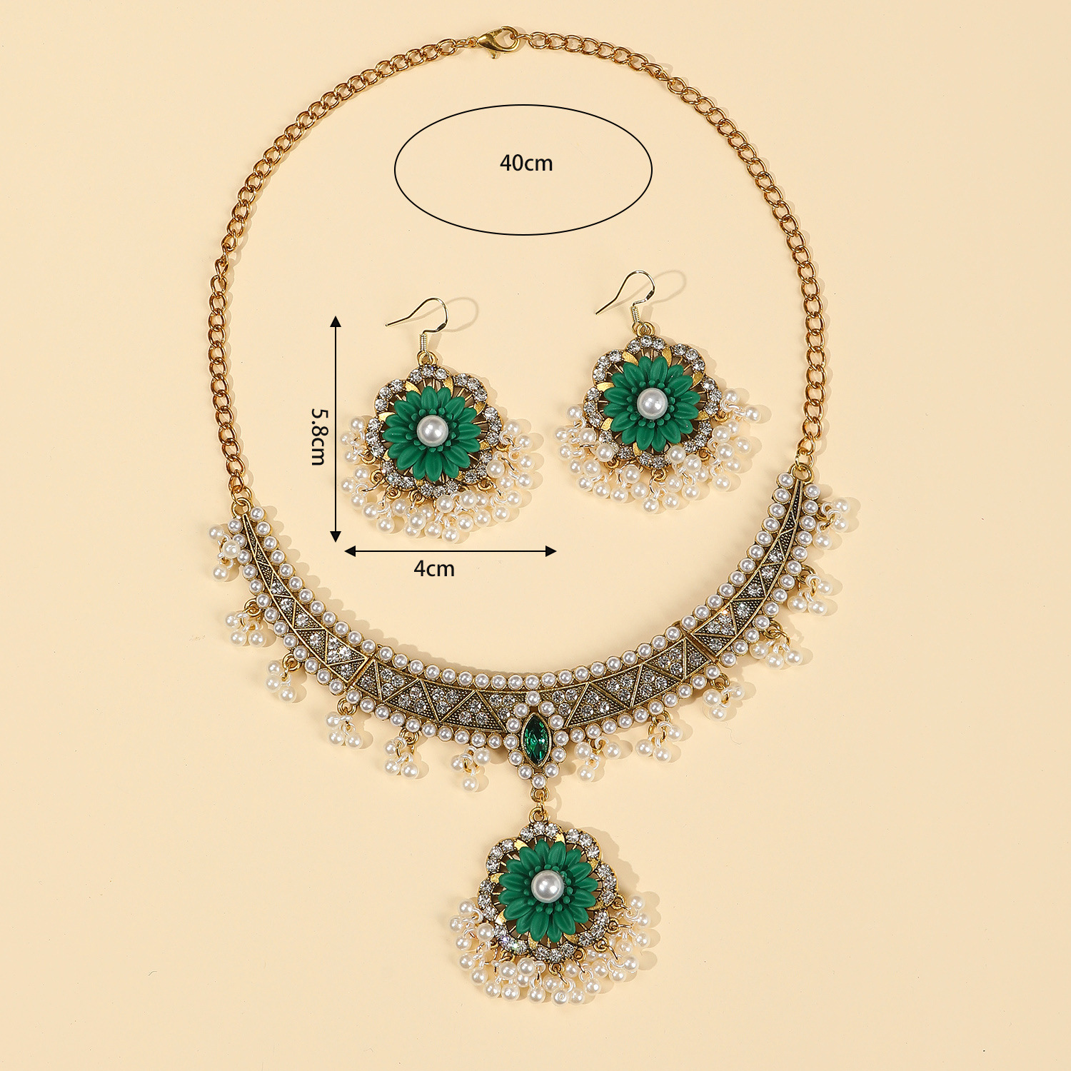 Elegant Vintage-stil Luxuriös Geometrisch Blume Juwel Türkis Legierung Großhandel Ohrringe Halskette display picture 11