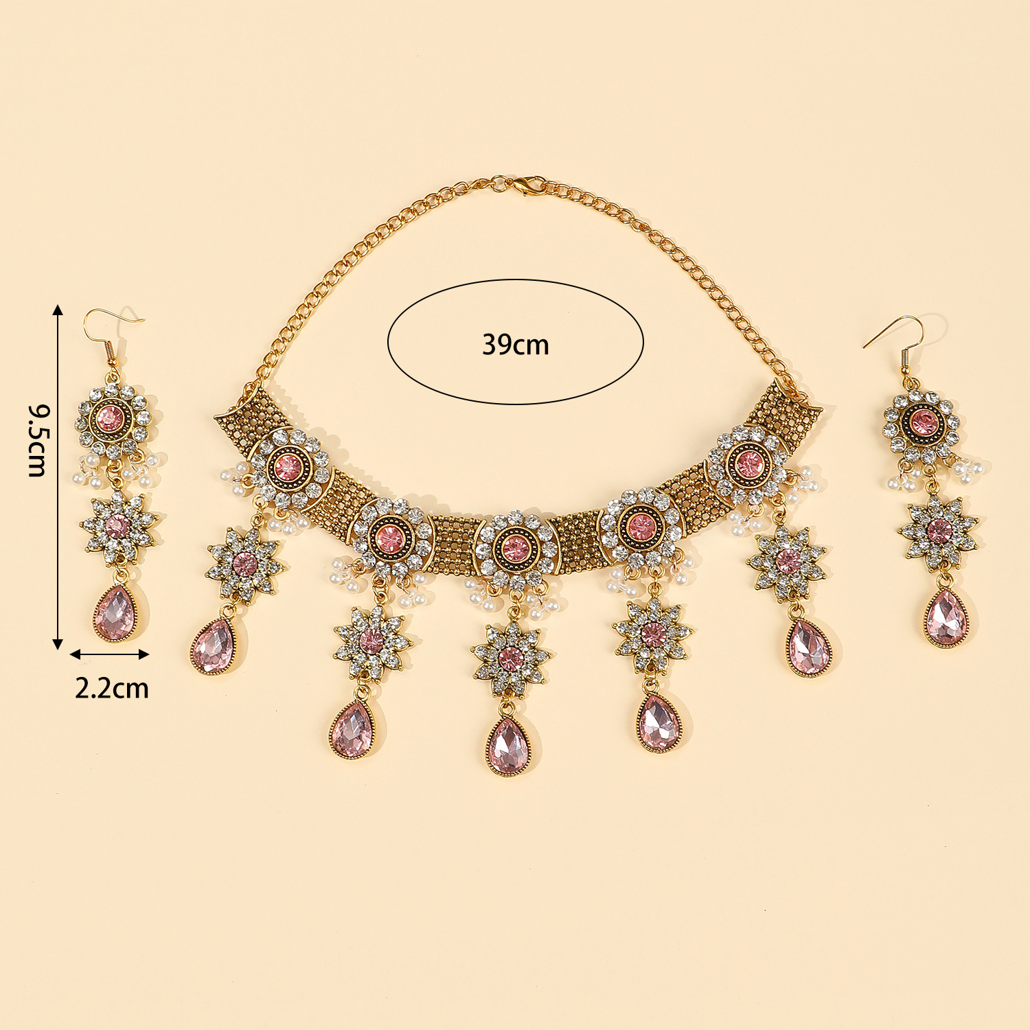 Elegant Vintage-stil Luxuriös Geometrisch Blume Juwel Türkis Legierung Großhandel Ohrringe Halskette display picture 15
