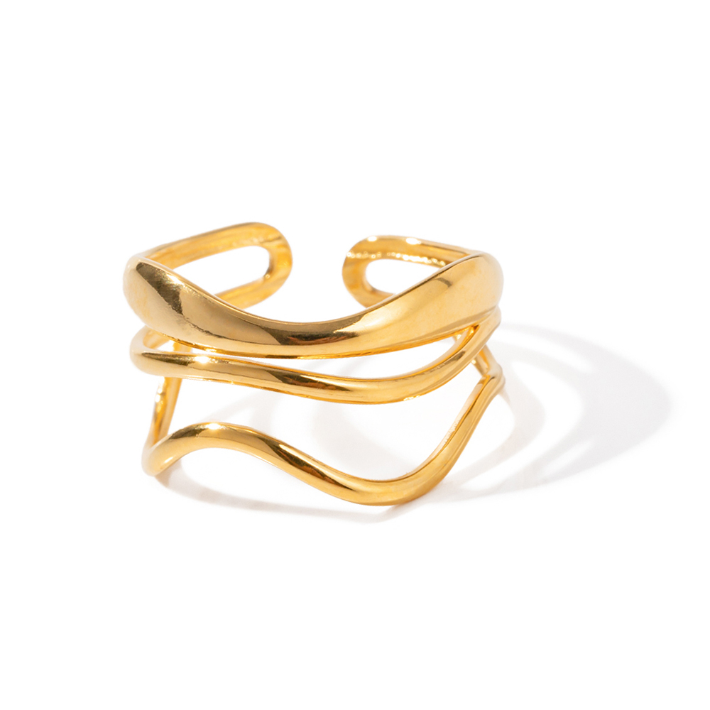 Ig Style Waves Stainless Steel Plating 18k Gold Plated Open Ring display picture 1