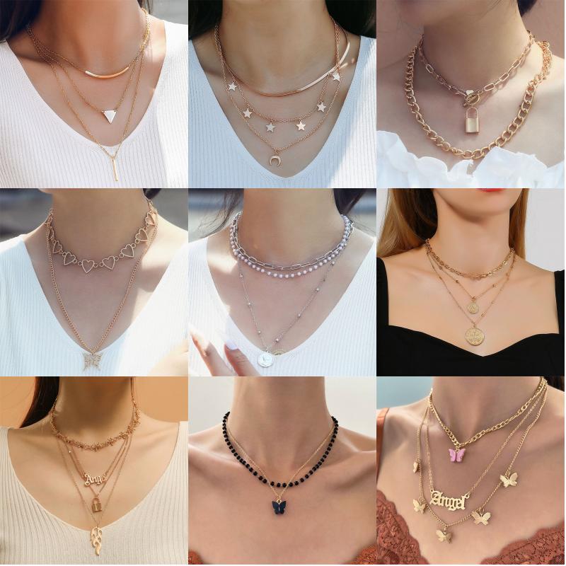 Casual Lady Star Moon Butterfly Alloy Metal Brass Plating Inlay Rhinestones Pearl Zircon 18k Gold Plated Gold Plated Silver Plated Layered Necklaces Long Necklace Necklace display picture 14