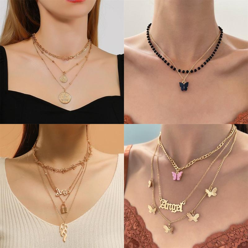 Casual Lady Star Moon Butterfly Alloy Metal Brass Plating Inlay Rhinestones Pearl Zircon 18k Gold Plated Gold Plated Silver Plated Layered Necklaces Long Necklace Necklace display picture 13