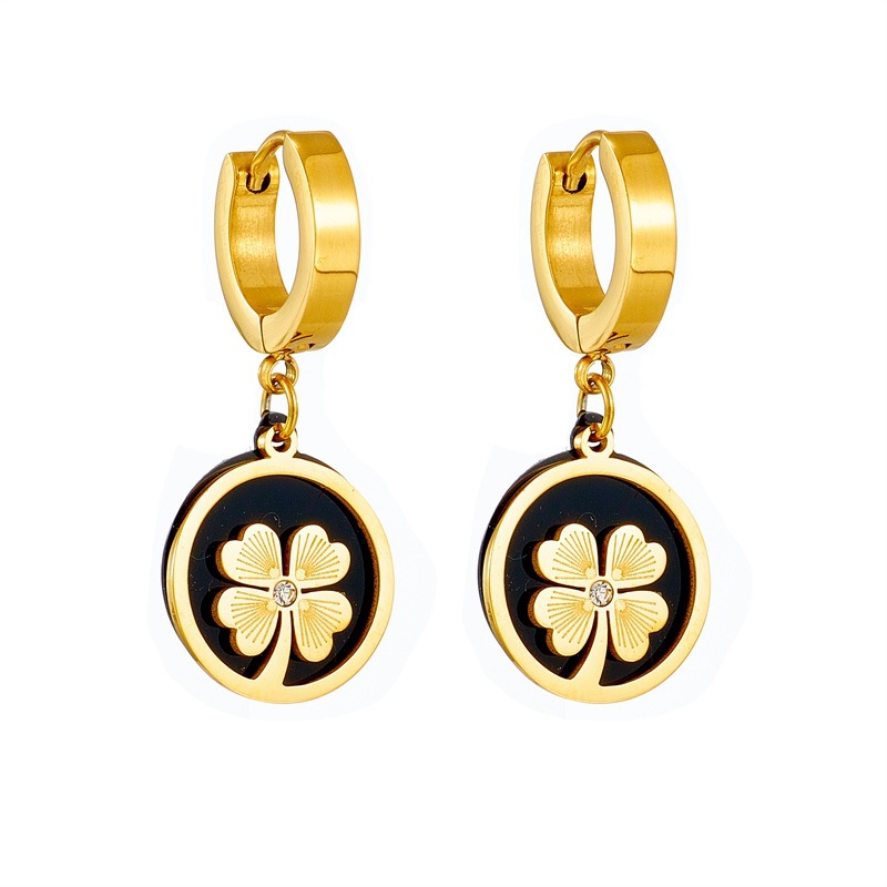 Titanium Steel 18K Gold Plated Elegant Plating Four Leaf Clover Acrylic Earrings Necklace display picture 3