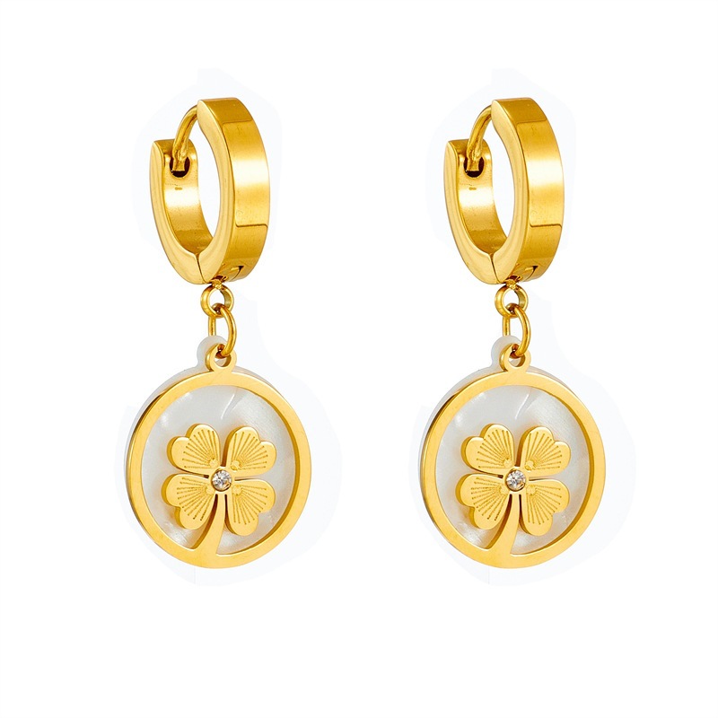 Titanium Steel 18K Gold Plated Elegant Plating Four Leaf Clover Acrylic Earrings Necklace display picture 4