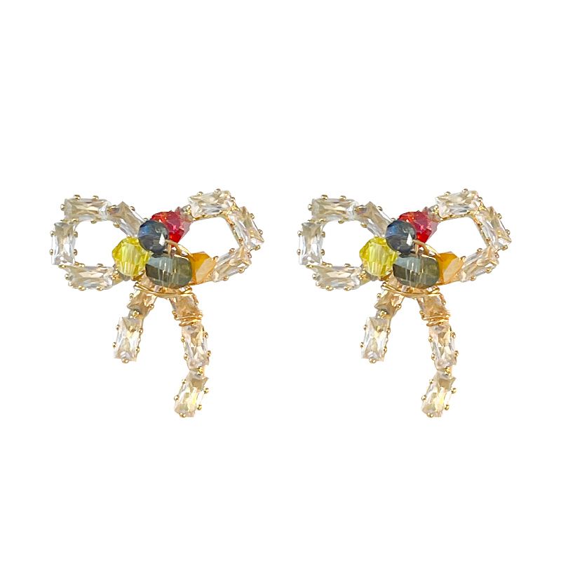 Sweet Korean Style Bow Knot Alloy Beaded Inlay Rhinestones Women's Ear Studs display picture 1