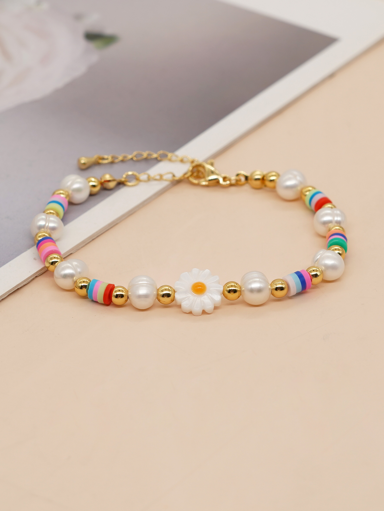 Cute Heart Shape Smiley Face Flower Freshwater Pearl Soft Clay Beaded Bracelets display picture 11