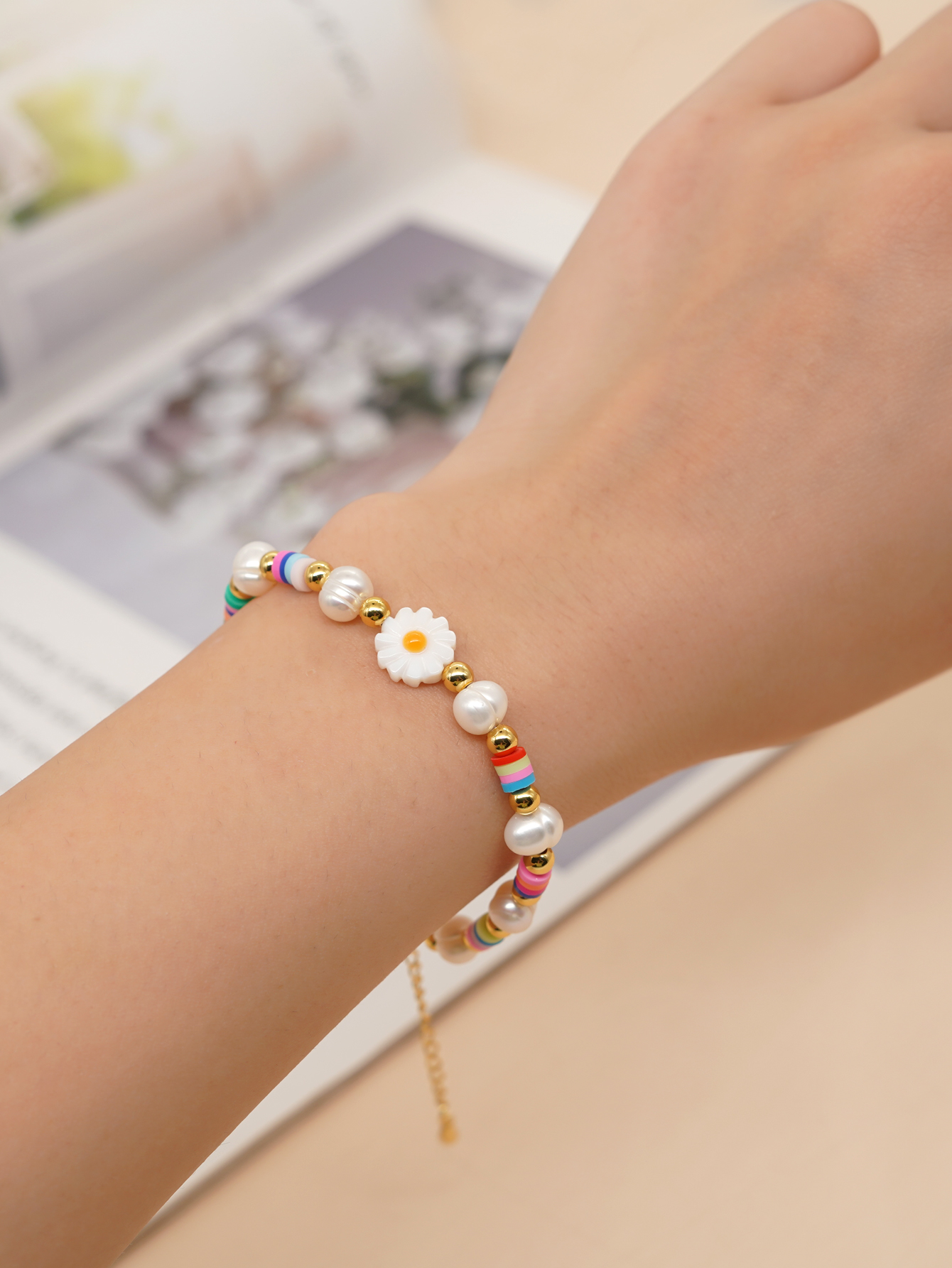 Cute Heart Shape Smiley Face Flower Freshwater Pearl Soft Clay Beaded Bracelets display picture 14