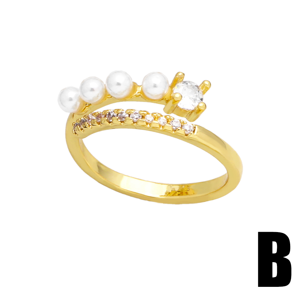 Ig Style Simple Style Round Copper Plating Inlay Pearl Zircon 18k Gold Plated Open Ring display picture 5