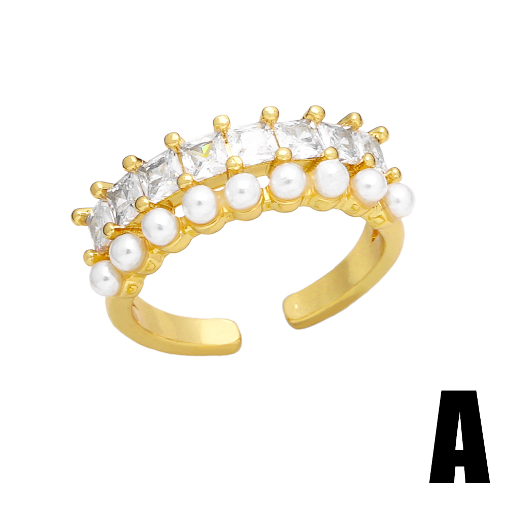 Ig Style Simple Style Round Copper Plating Inlay Pearl Zircon 18k Gold Plated Open Ring display picture 4