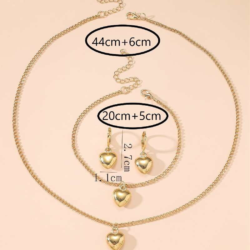 Elegant Heart Shape 14k Gold Plated Alloy Wholesale Bracelets Earrings Necklace display picture 3