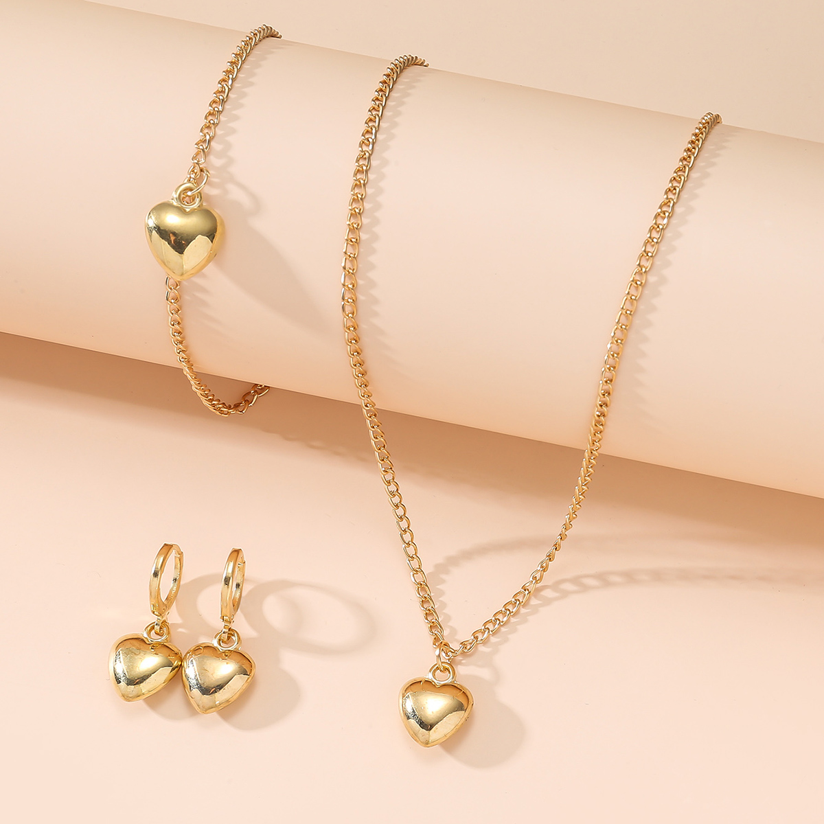 Elegant Heart Shape 14k Gold Plated Alloy Wholesale Bracelets Earrings Necklace display picture 2