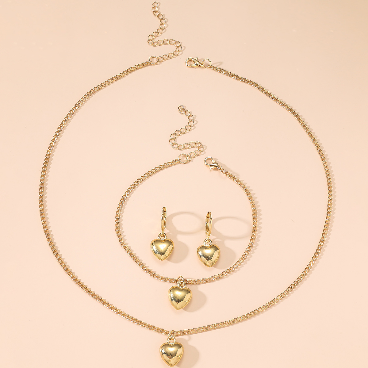 Elegant Heart Shape 14k Gold Plated Alloy Wholesale Bracelets Earrings Necklace display picture 1