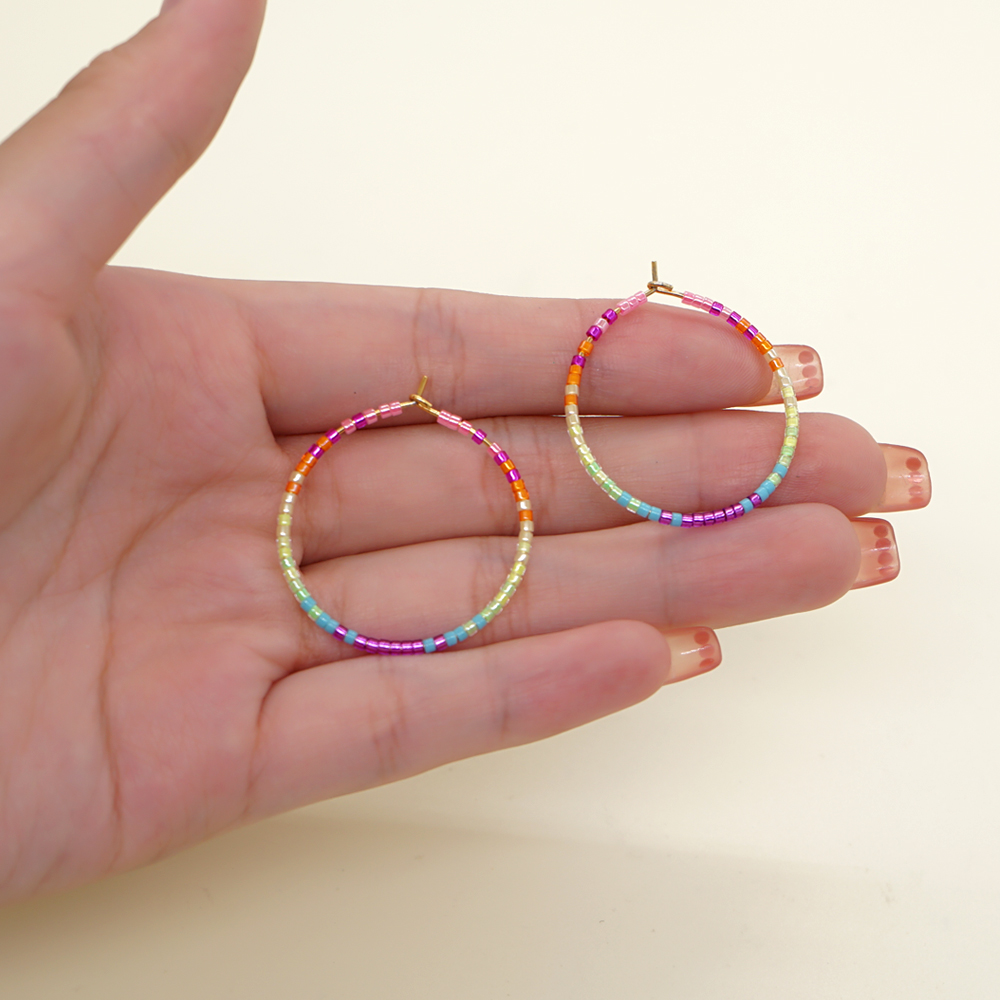 Vacation Round Glass Beaded Women's Hoop Earrings display picture 31