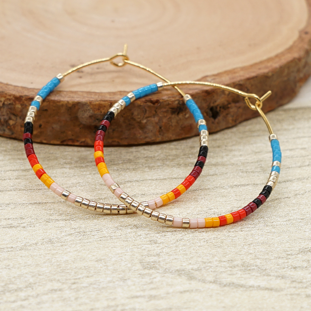 Vacation Round Colorful Glass Beaded Women's Hoop Earrings display picture 1