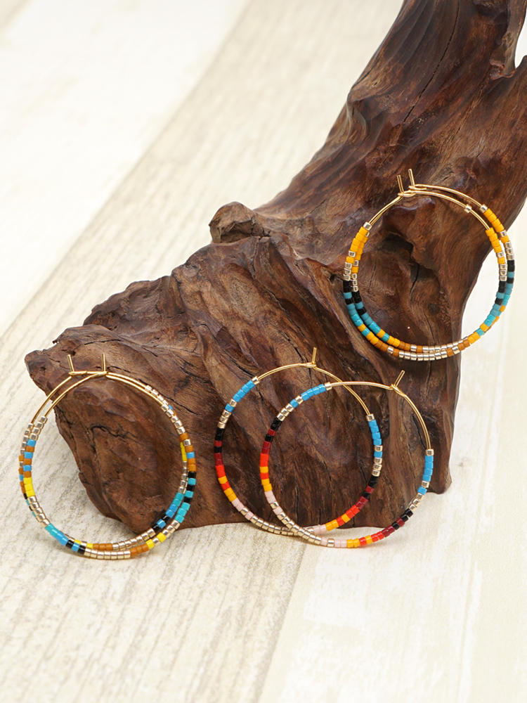 Vacation Round Colorful Glass Beaded Women's Hoop Earrings display picture 9