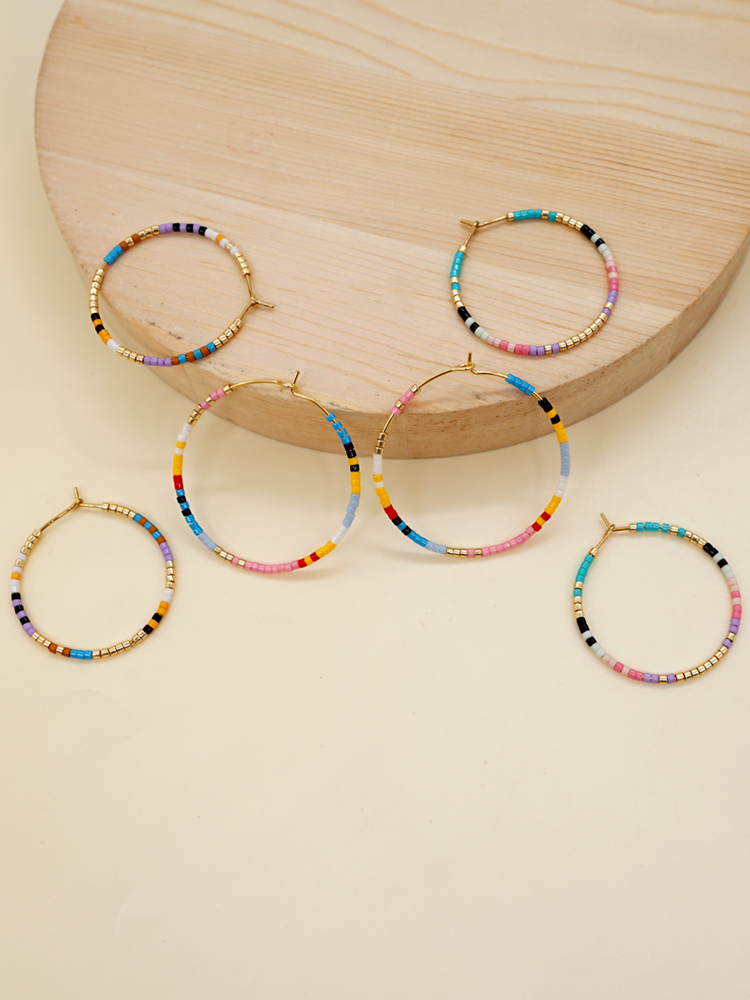 Vacation Round Colorful Glass Beaded Women's Hoop Earrings display picture 21