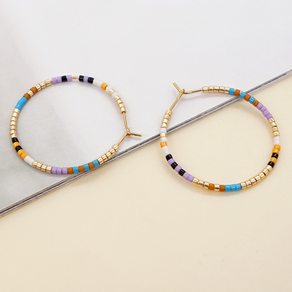 Vacation Round Colorful Glass Beaded Women's Hoop Earrings display picture 18