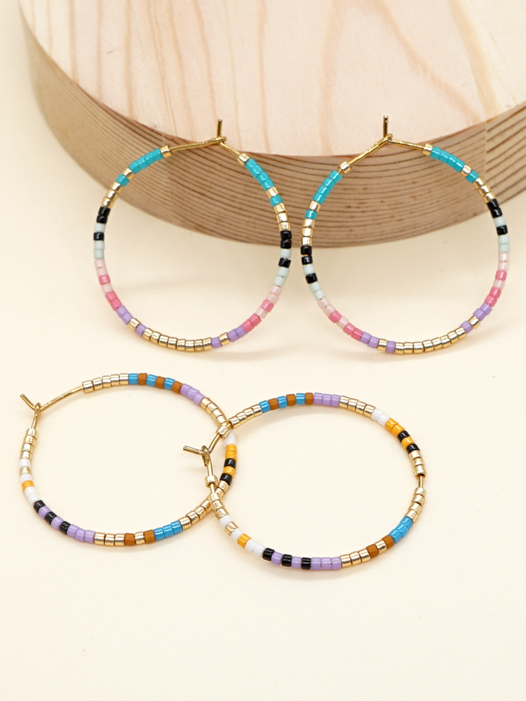 Vacation Round Colorful Glass Beaded Women's Hoop Earrings display picture 16