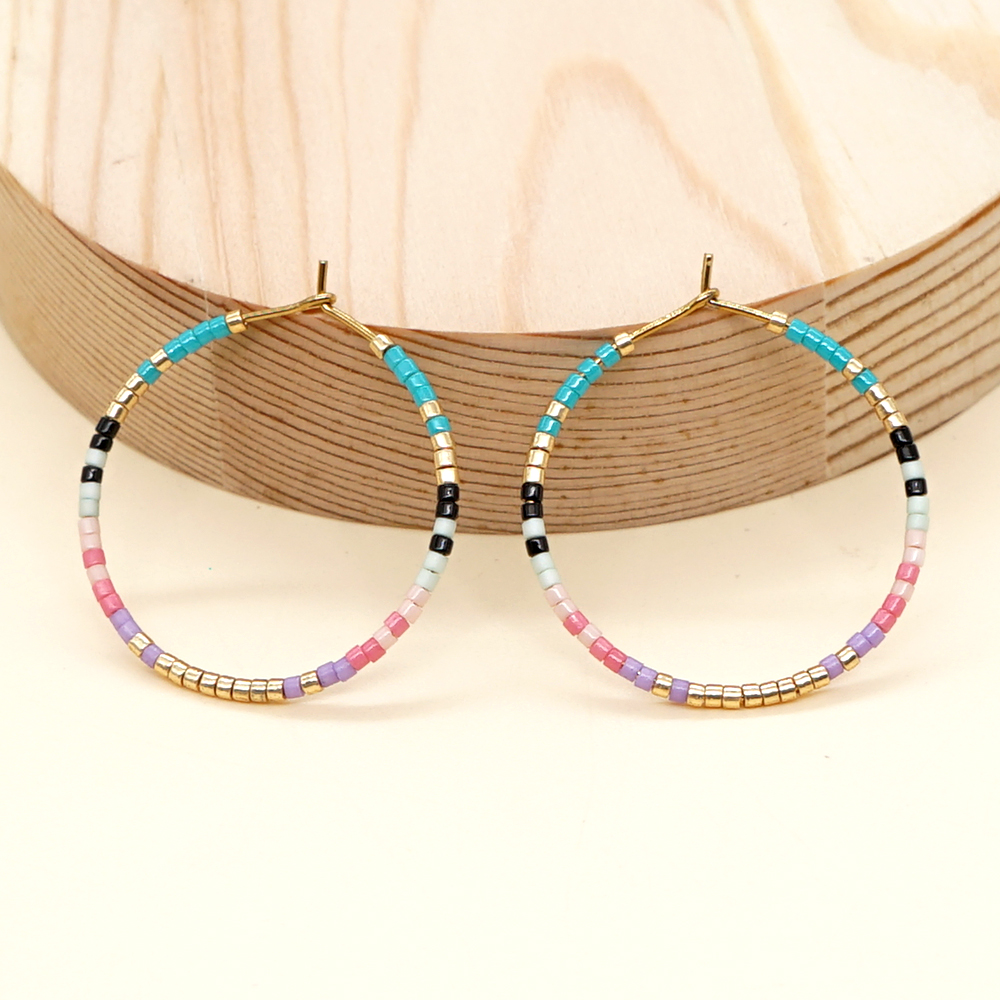 Vacation Round Colorful Glass Beaded Women's Hoop Earrings display picture 10