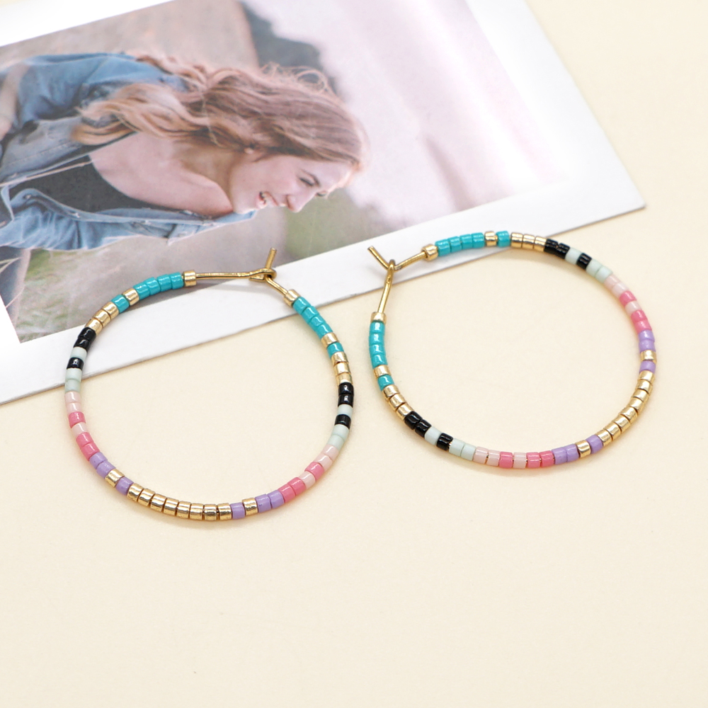 Vacation Round Colorful Glass Beaded Women's Hoop Earrings display picture 20