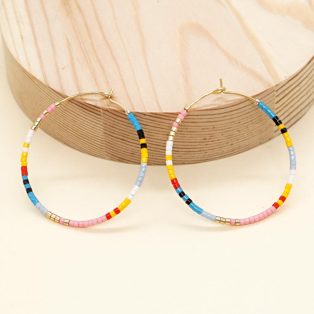 Vacation Round Colorful Glass Beaded Women's Hoop Earrings display picture 14