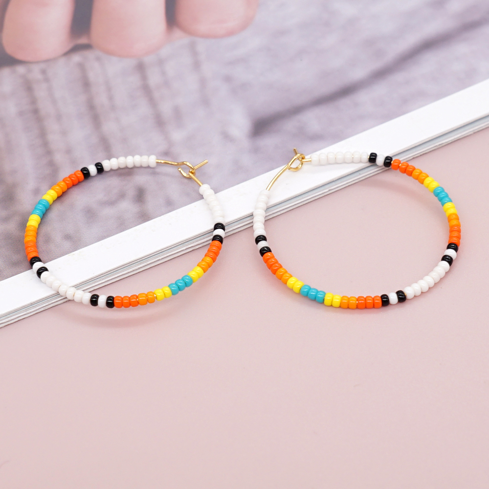 Vacation Round Colorful Glass Beaded Women's Hoop Earrings display picture 24