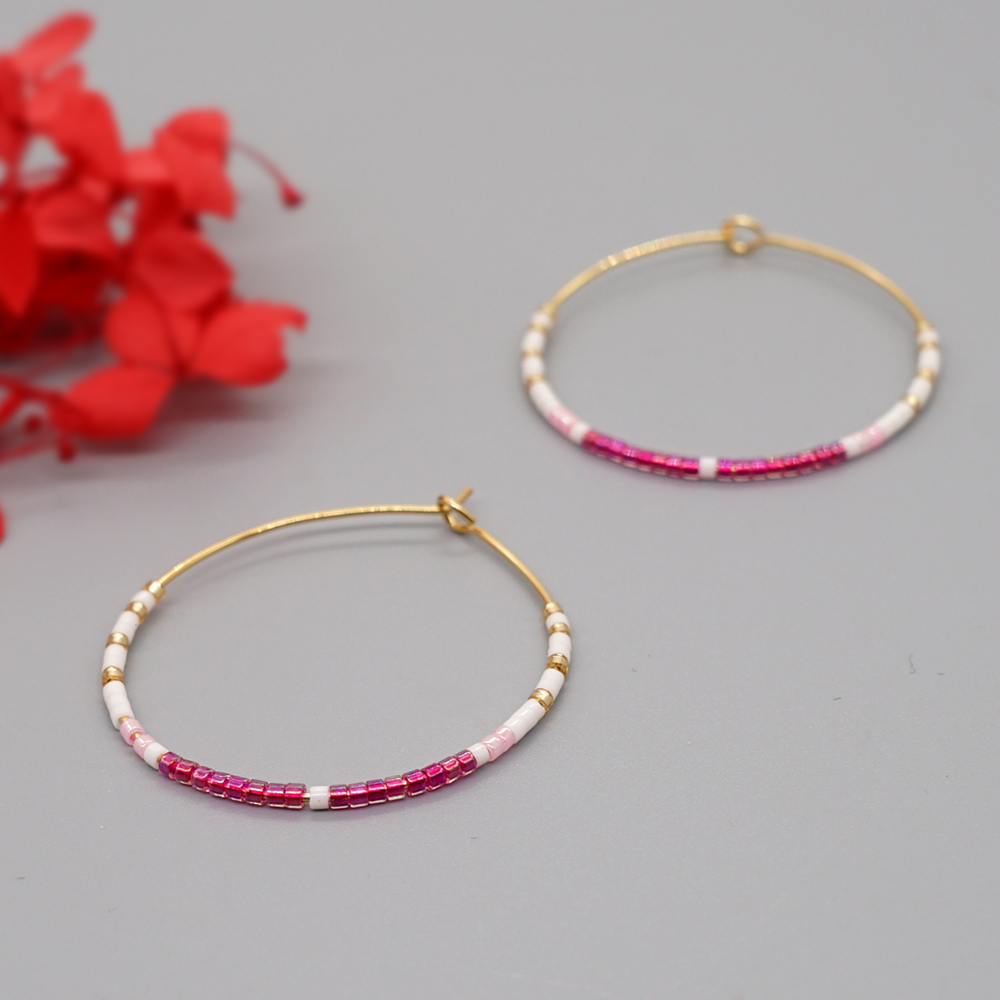 Vacation Round Colorful Glass Beaded Women's Hoop Earrings display picture 28