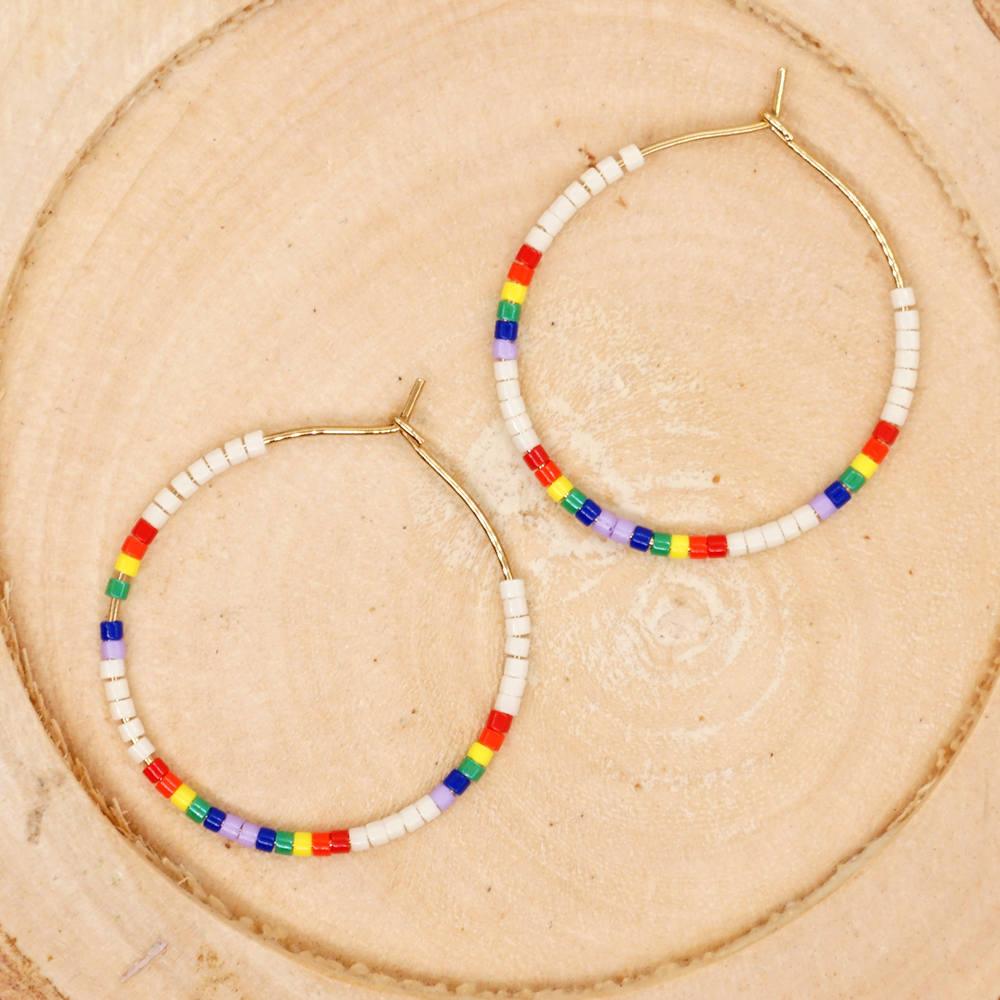Vacation Round Colorful Glass Beaded Women's Hoop Earrings display picture 29