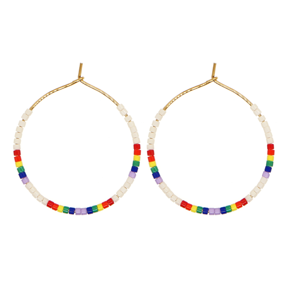 Vacation Round Colorful Glass Beaded Women's Hoop Earrings display picture 30