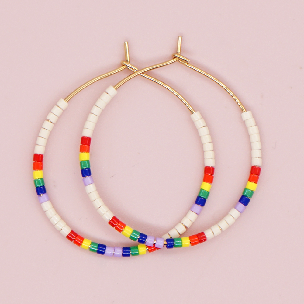 Vacation Round Colorful Glass Beaded Women's Hoop Earrings display picture 33