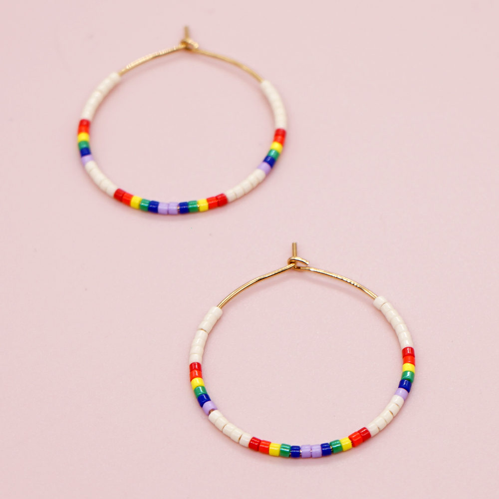 Vacation Round Colorful Glass Beaded Women's Hoop Earrings display picture 32